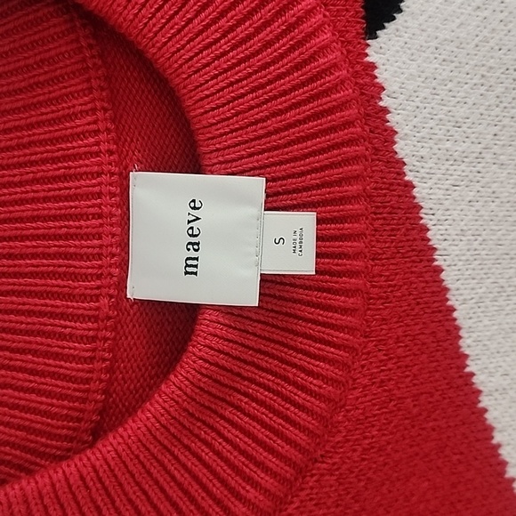 New! Anthropologie Maeve Graphic Monogram Sweater Red Black White Size Small - Picture 11 of 11